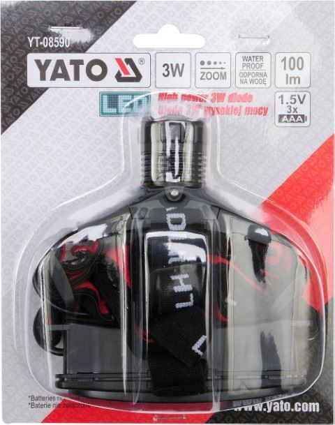 YATO YT-08590 LED Stirnlampe 160g 3W 100lm Kopflampe mit Batterie