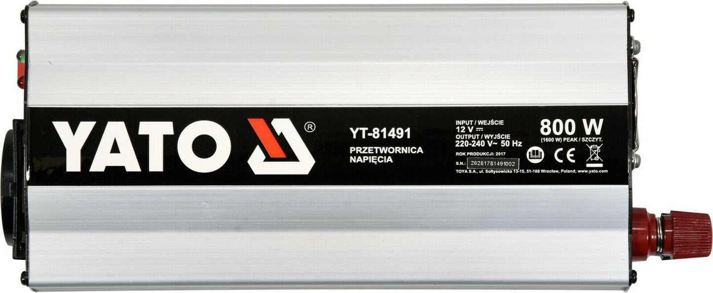 Yato YT-81491 KFZ Spannungswandler 800W/1600W Spannungskonverter 12V auf 220V