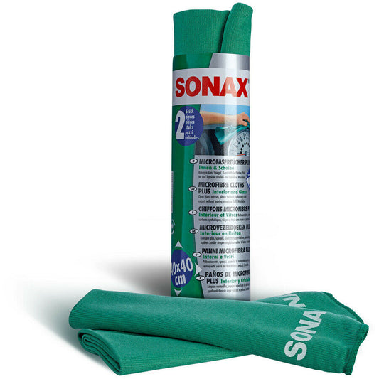SONAX 2 Microfaser Tücher Grün für Innen Scheiben Glas Spiegel Kunststoffflächen