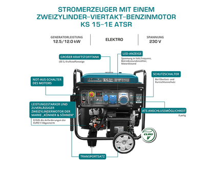 K&S Notstromaggregat 230V 63A Benzin Stromgenerator Notstromerzeuger 12,5kW ATS