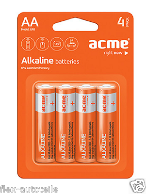 Acme Batterie Alkaline 4er Pack Set AA LR6 1,5V Kamera Spielzeug Fernbedienung - Flex-Autoteile