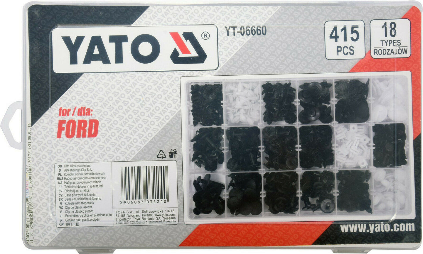 Yato YT-06660 Autoclips für Ford Ersatzclips 415 tl Sortierbox Befestigungsclips