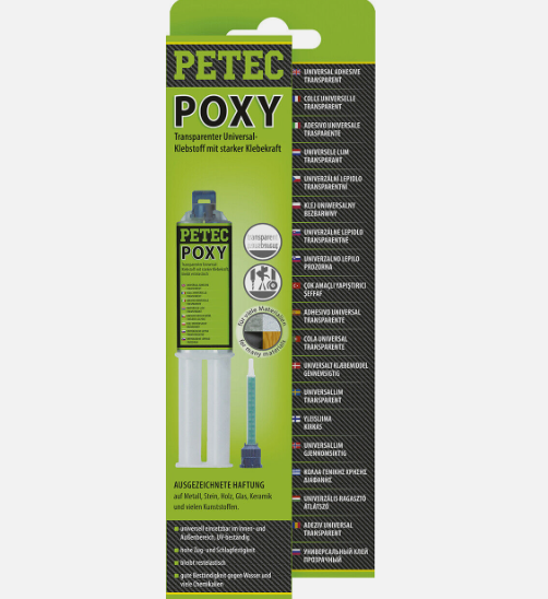 PETEC 98425 Poxy 2-Komponenten Kleber Klebstoff Epoxydharz Doppelspritze 24ml