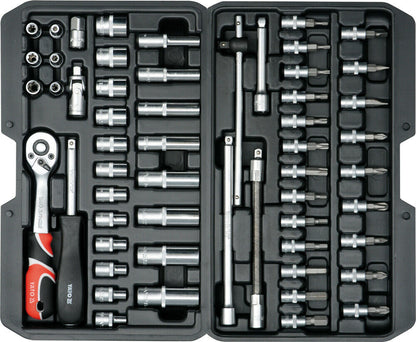 Yato YT-14501 Steckschlüssel Satz 56 tlg. Knarrenkasten 1/4 Zoll Bits Nusskasten
