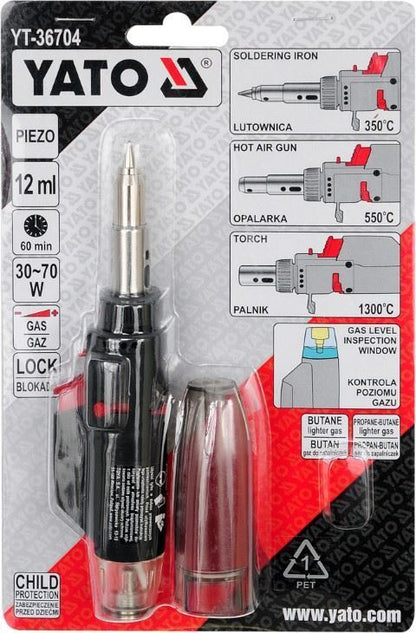 YATO YT-36704 Mini Gaslötkolben Piezo Lötbrenner 3in1 Lötgerät 1300°C Lötkolben