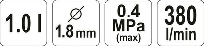 YATO YT-2346 Druckluft Lackierpistole Farb-Spritzpistole Düse 1,8 mm Silber 1L