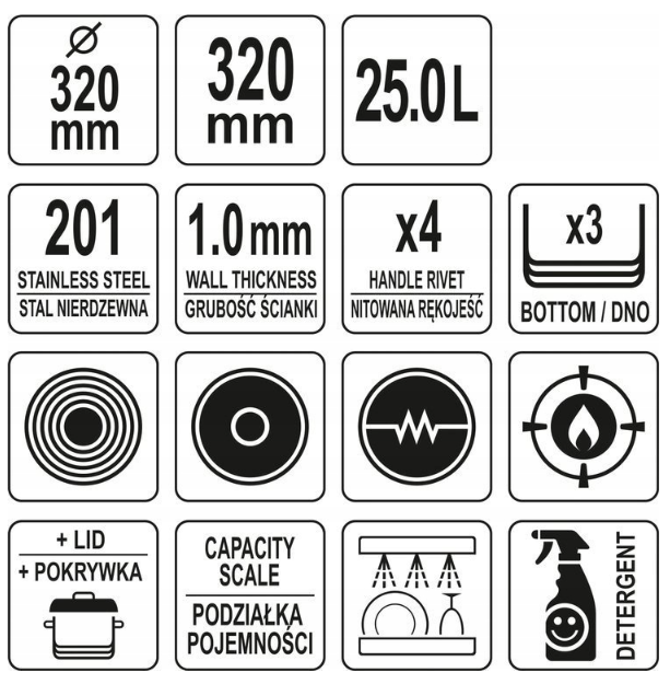 25L Kochtopf Suppentopf Edelstahl 32cm Deckel Küchentopf Bratentopf Induktion