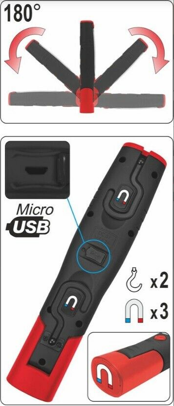 YATO Profi LED Arbeitslampe Handlampe Stablampe Werkstattleuchte Magnet Akku USB