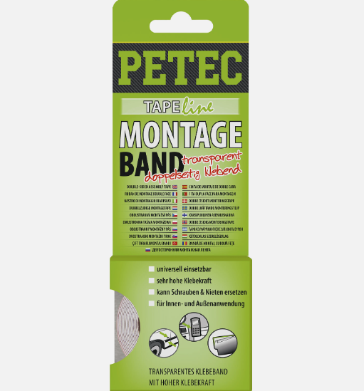 PETEC 87192 Montageband Klebeband Doppelseitigesklebeband transparent 2m x 19mm