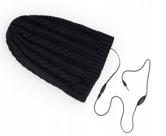 Forever Strickmütze mit Kopfhörer und Micro Winter Schwarz 3,5 Klinke 120cm