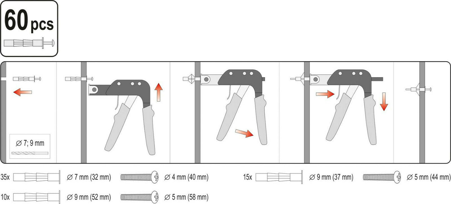 Yato YT-51451 cavity dowel pliers set 60Tlg drywall M4-M6 Molly Pin Crimper