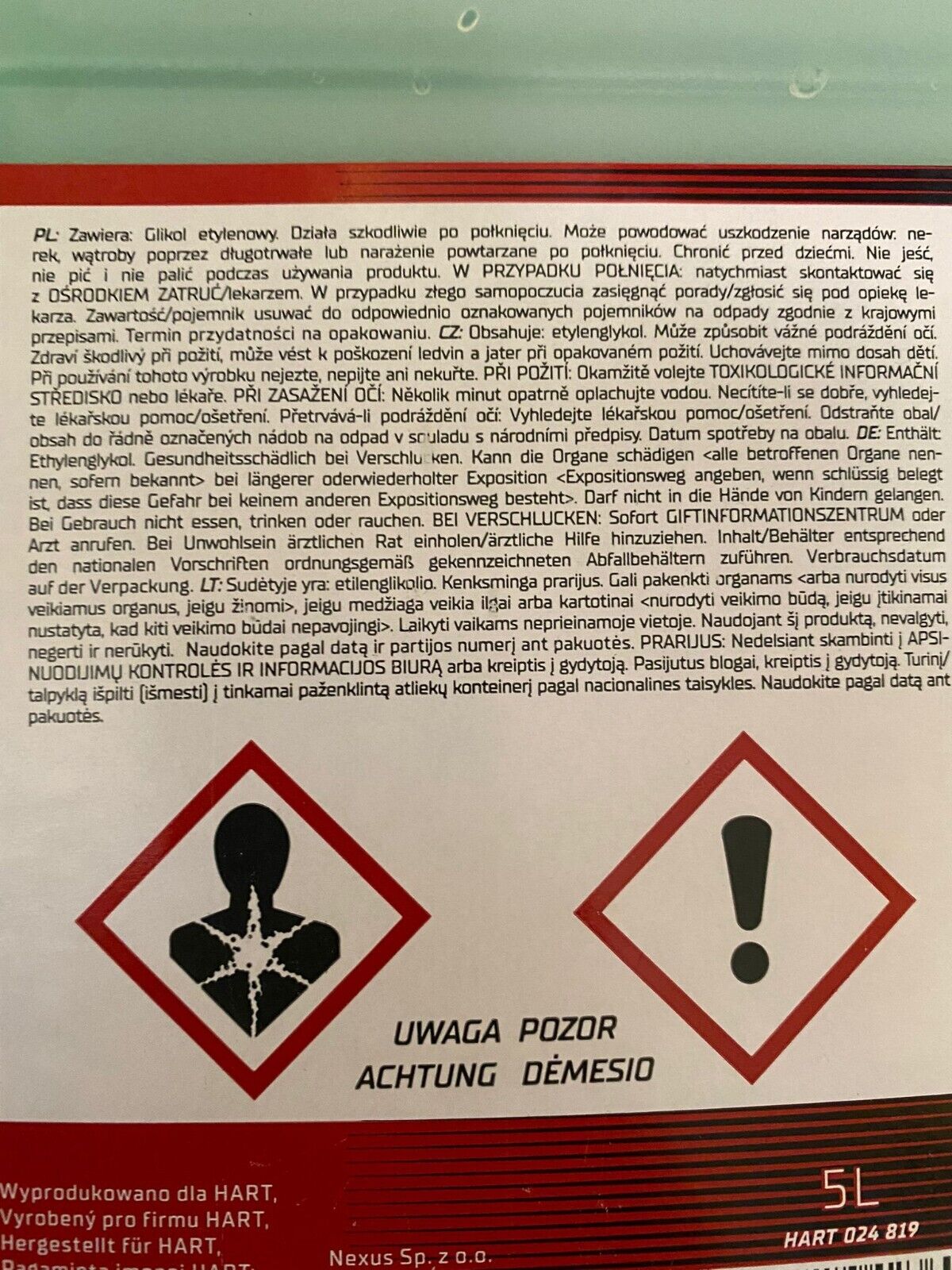 5L Hart Antifreeze Kühlerflüssigkeit Kühlerfrostschutz Grün -35 Grad