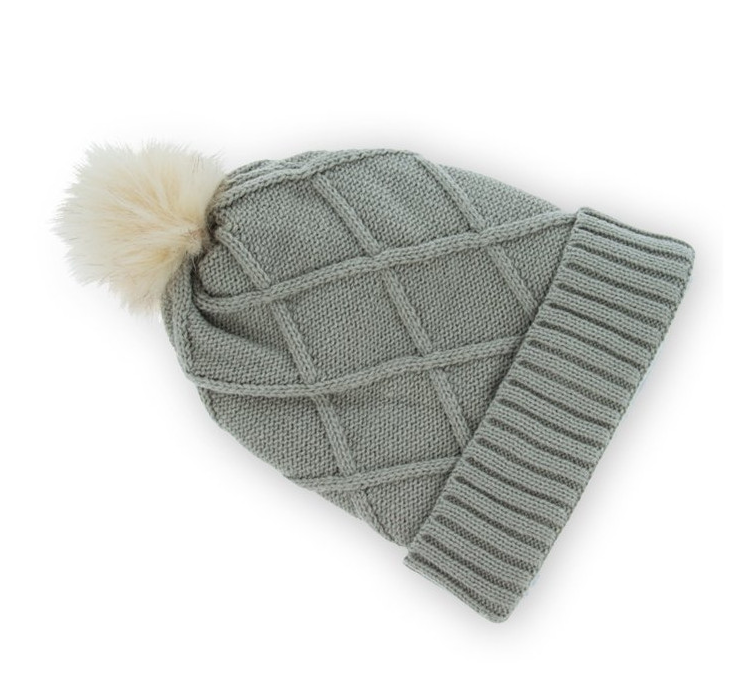 Forever Bommelmütze mit Kopfhörer und Micro Winter Grau 3,5 Klinke 120cm