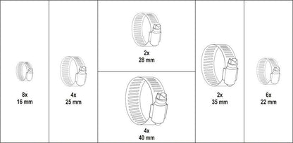 YATO Schlauchschellen-Sortiment 26-tlg. Schlauchklemme 16-40mm Schraubschelle