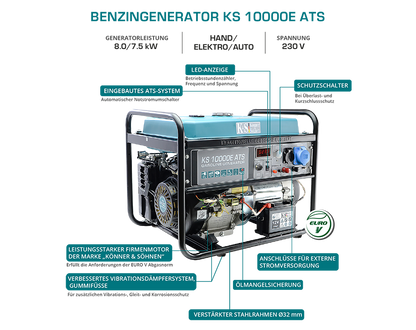 KS10000E ATS Stromerzeuger Generator Benzin Notstromaggregat 8KW 230V 16A 32A