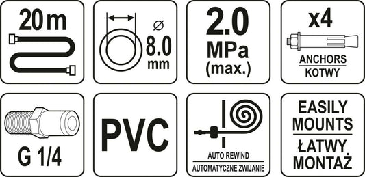 Yato Druckluft Schlauchtrommel 1/4" 8mm Automatik Schlauchaufroller 20m Spule - Flex-Autoteile