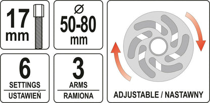 Yato YT-06341 Riemenscheiben Abzieher Universal Steuerradzieher 50-80 mm 3 Arme