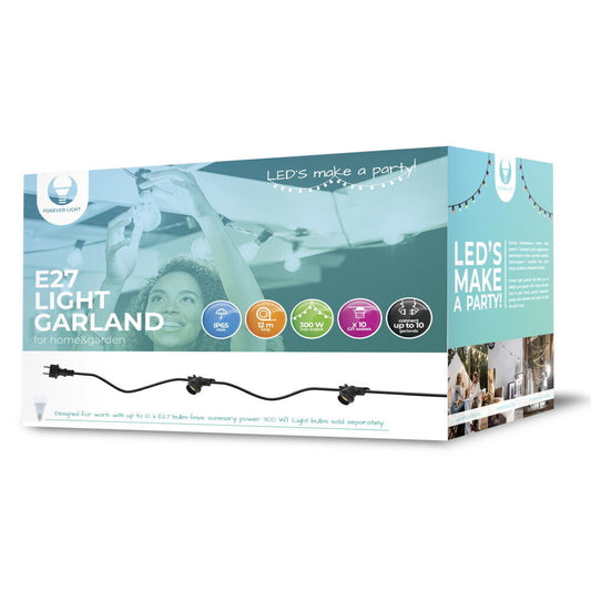 Lichterkette Girlande Garten Party Deko Fest Beleuchtung 12m 10x E27 Fassung