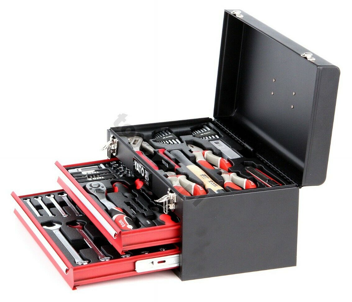 Yato Werkzeugkoffer Kiste Set 80tlg 1/2" Ratsche Schlüssel Zangen Hammer Imbus - Flex-Autoteile