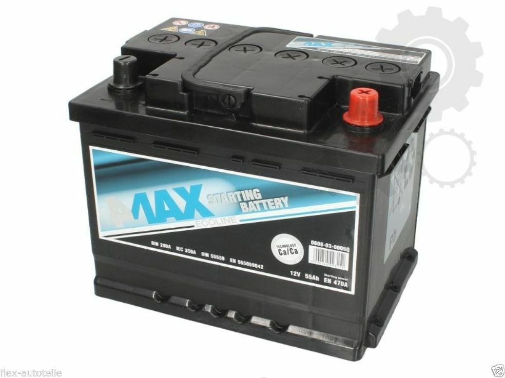 Autobatterie Starterbatterie 12V 55Ah 470A für VW Audi BMW Ford Fiat Seat Skoda - Flex-Autoteile