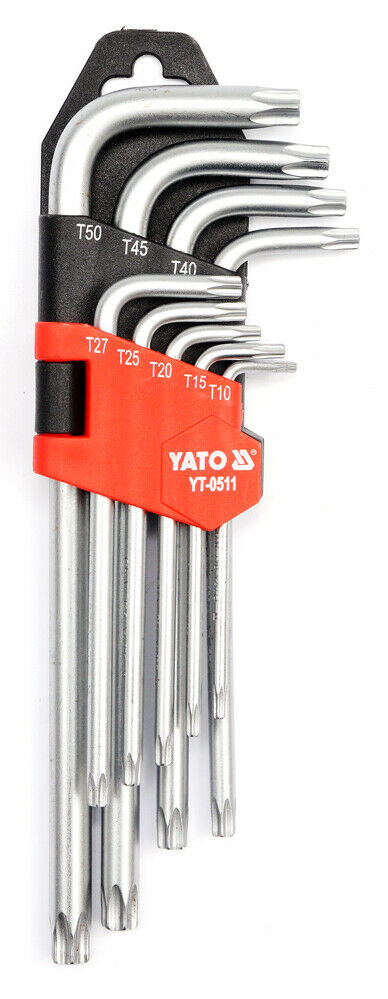YATO Torx Winkel Schlüsselsatz 9tlg T10 T15 T20 T25 T27 T30 T40 T45 T50 Set CrV