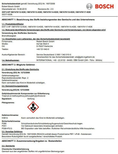 5L BOSCH Bremsflüssigkeit DOT4 HP 1987479114 ABS ASR ESP universell Kfz Class 6