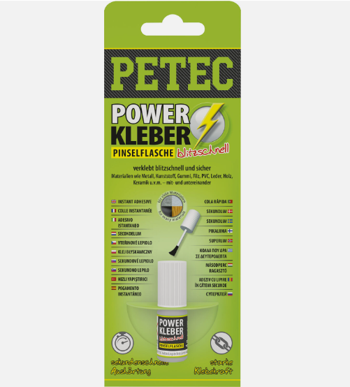 PETEC 93404 Power Kleber Sekundenkleber Klebstoff Pinselflasche Plastik 3g