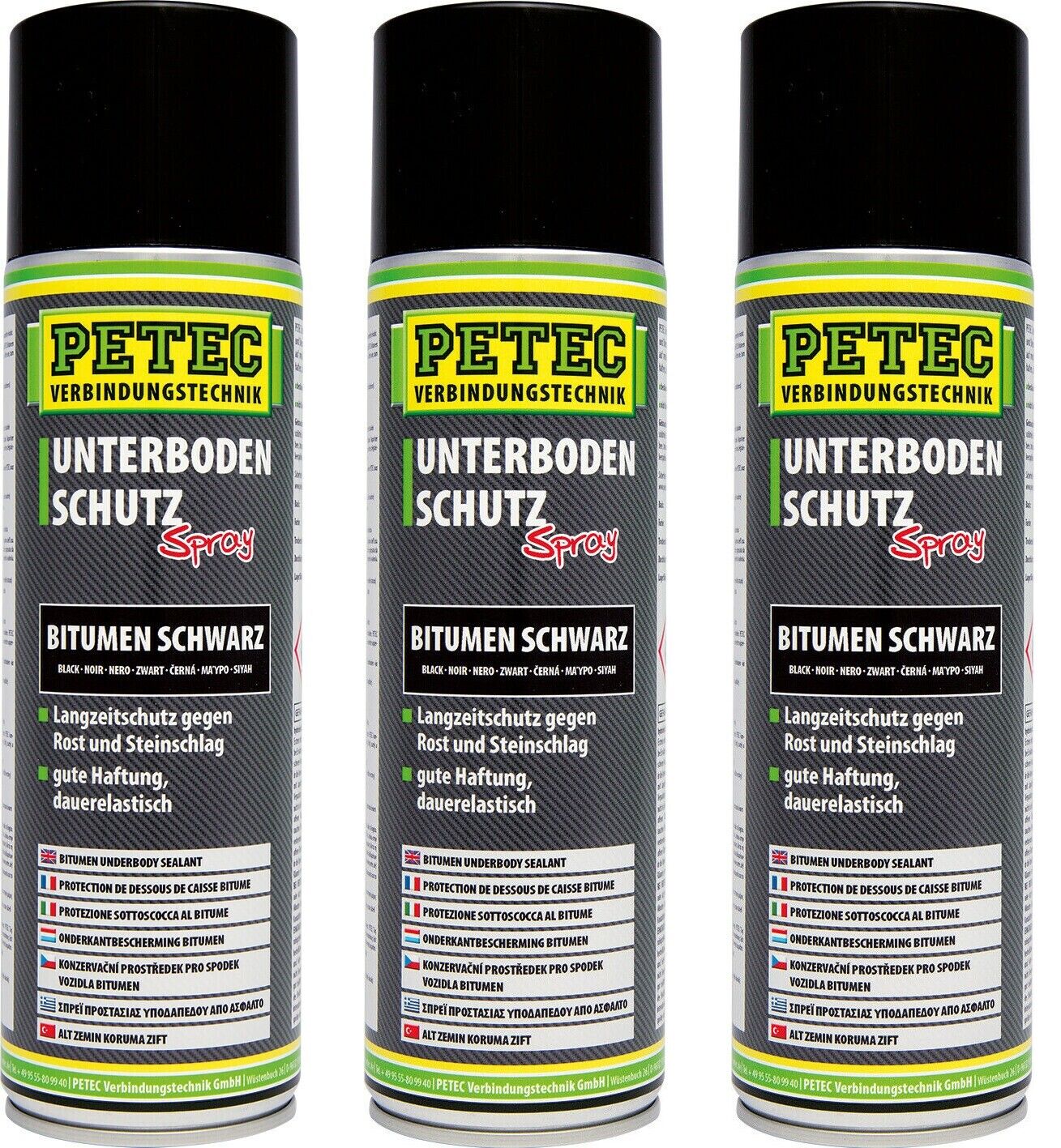 3x PETEC 73150 Unterbodenschutz Bitumen Schwarz Spray 500ml Langzeitschutz