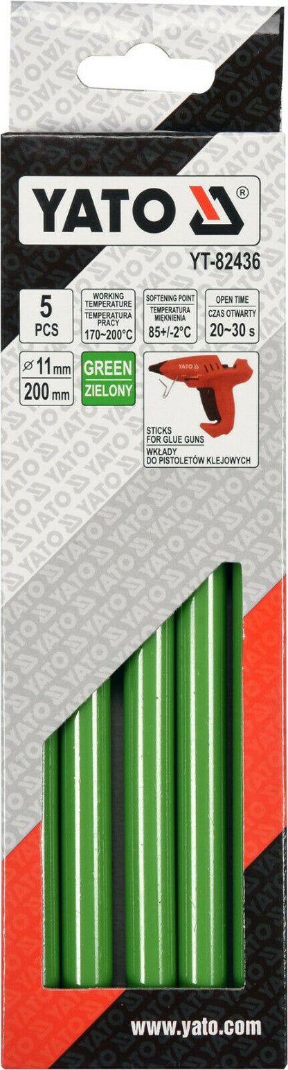 Yato YT-82436 Heißklebesticks grün 5tlg Heißklebepistole Heißkleber Klebesticks - Flex-Autoteile