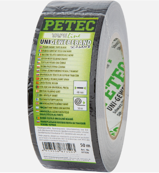 PETEC 87350 Uni Gewebeband Panzerband Klebeband Tape Gaffer schwarz 50m x 48mm