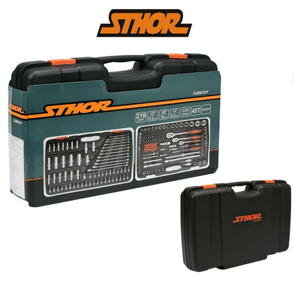 STHOR Werkzeugkoffer Set 216tlg Ratschen Steckschlüssel 1/4" 1/2" 3/8" Langnüsse