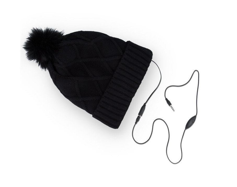 Forever Bommelmütze mit Kopfhörer und Micro Winter schwarz 3,5 Klinke 120cm