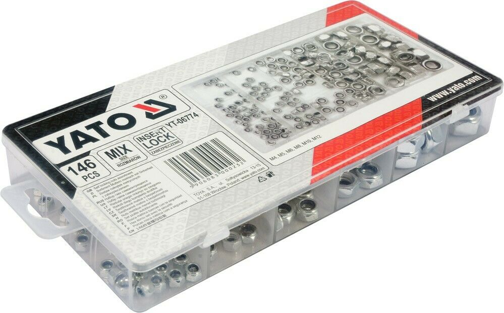 Yato YT-06774 Sicherheitsmuttern Set 146 teilig sortiert sechskant in Sortierbox - Flex-Autoteile