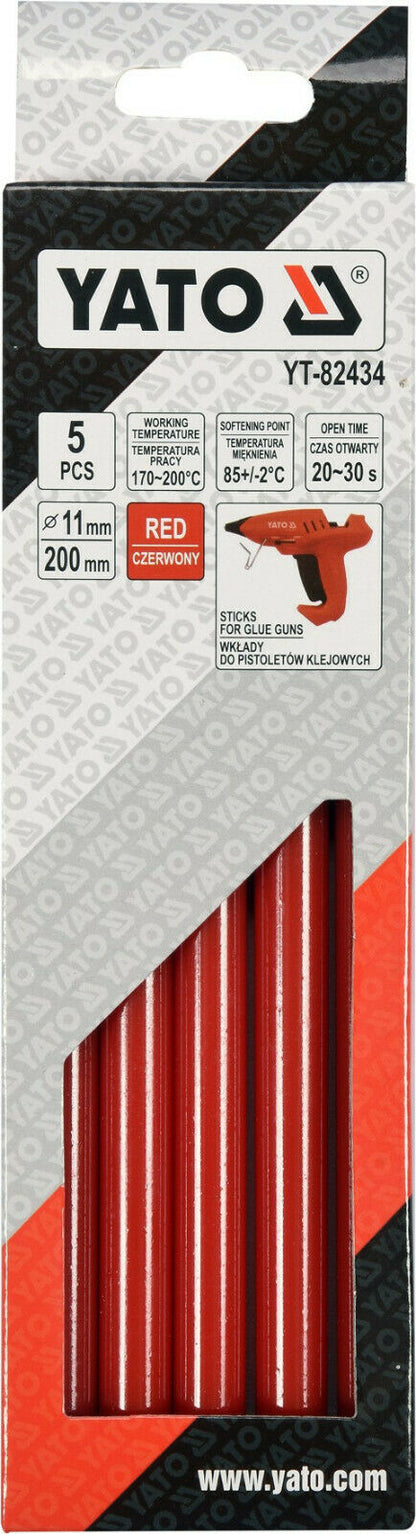 Yato YT-82434 Heißklebesticks rot 5tlg Heißklebepistole Heißkleber Klebesticks