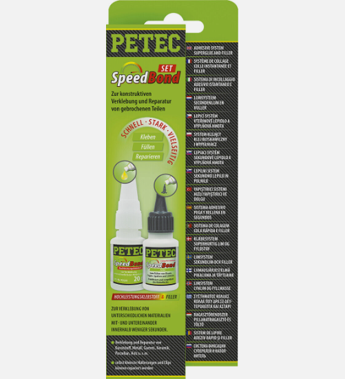 PETEC 93550 SpeedBond-Set Hochleistungsklebstoff Kunststoffreparatur Kleber 20g