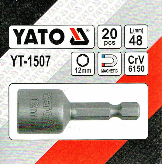 Yato YT-1507 Steckschlüssel 12 mm Stecknuss Magnetisch 6-kant Nuss Bit 1/4" - Flex-Autoteile