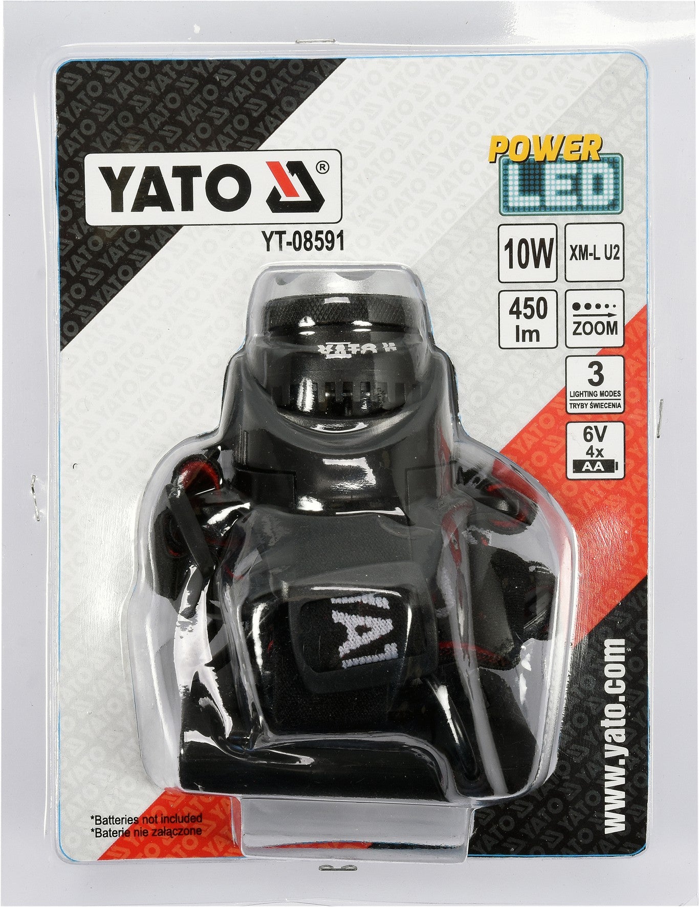 Yato Stirnlampe Kopflampe 10W 450lm XM-L2 Zoom Power LED Werkstatt Outdoor hell