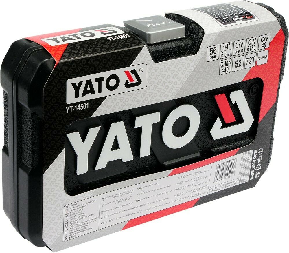 Yato YT-14501 Steckschlüssel Satz 56 tlg. Knarrenkasten 1/4 Zoll Bits Nusskasten