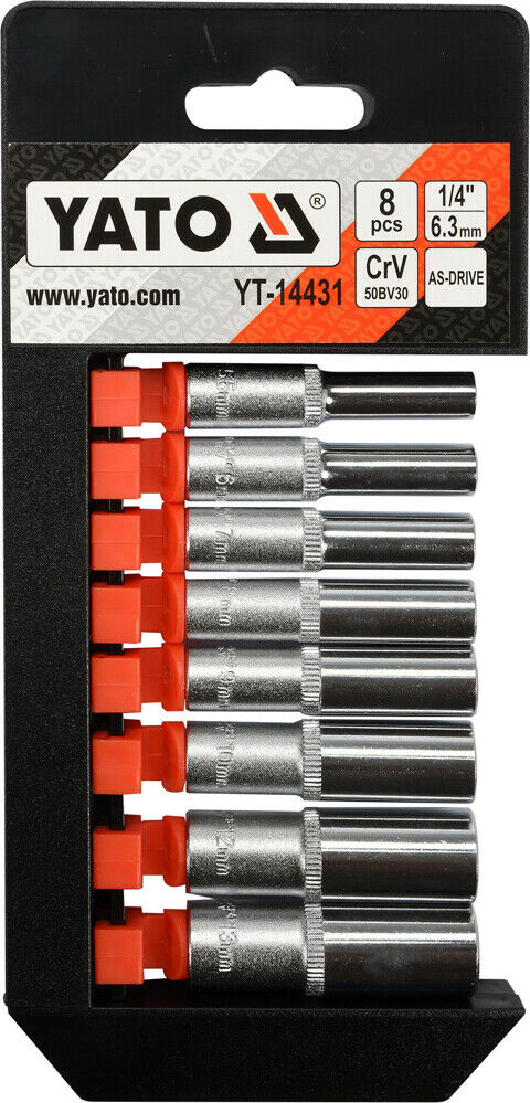 Yato YT-14431 Steckschlüsselsatz 8tl 1/4" Stecknüsse Sechskant Nüsse extra lang