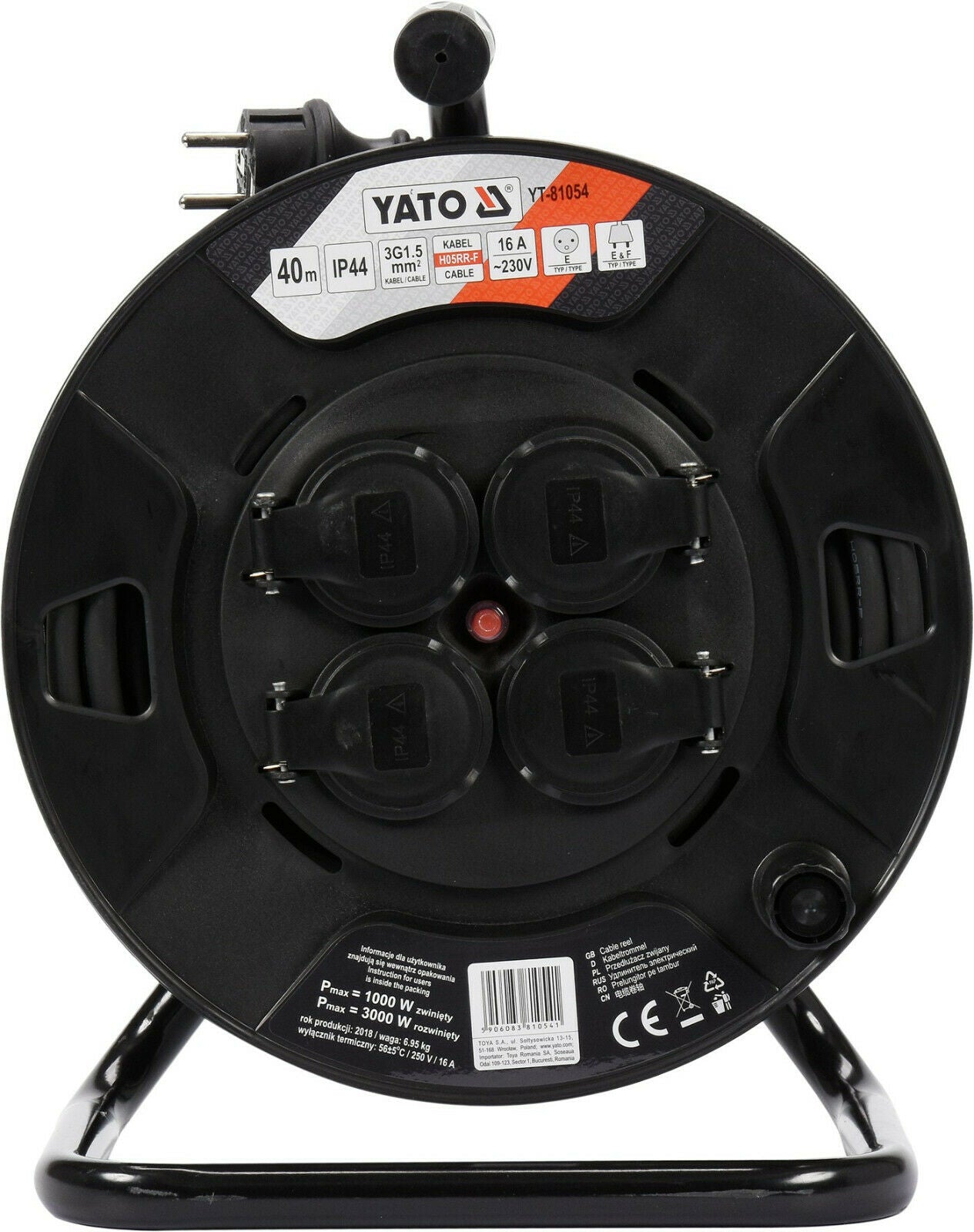Yato YT-81054 Kabeltrommel 40m 4 Buchsen 16A 1,5mm² innen/außen Typ E&F IP44 - Flex-Autoteile