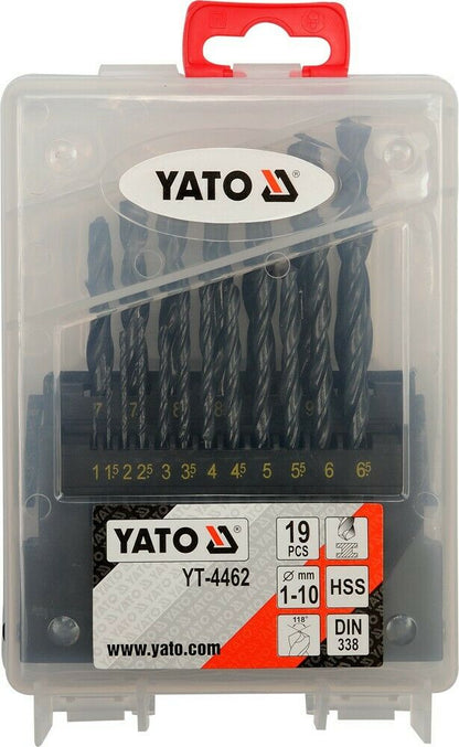 Yato YT-4462 Spiralbohrer SET 19tlg Metallbohrer Satz HSS Stahl 1-10mm - Flex-Autoteile