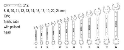 Yato YT-0362 Maulschlüsselset 12-tlg Gabelschlüssel Maul Ringschlüssel 8-24 mm