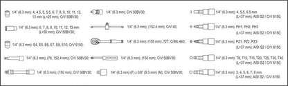 Yato YT-14501 Steckschlüssel Satz 56 tlg. Knarrenkasten 1/4 Zoll Bits Nusskasten