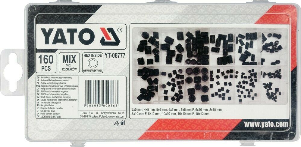 Yato YT-06777 Maden-Schrauben 160 teilig Gewindestifte Sortiment Set Sechskant - Flex-Autoteile