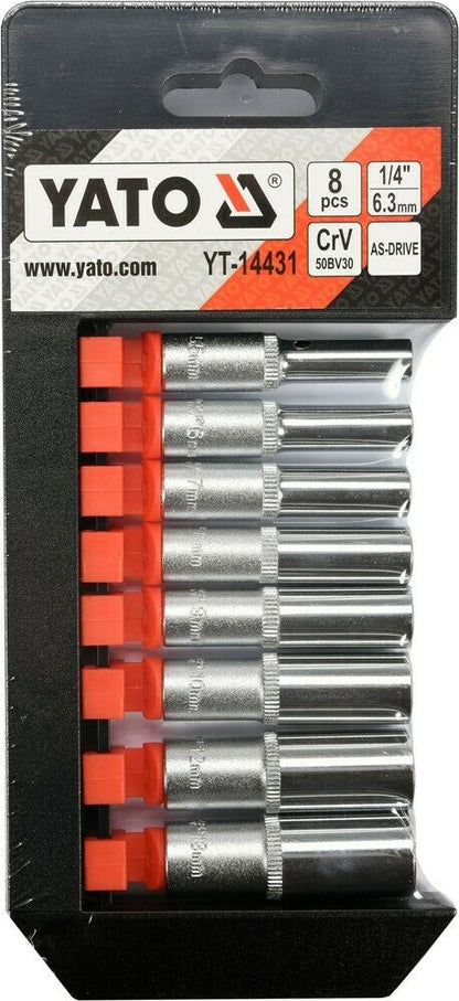 Yato YT-14431 Steckschlüsselsatz 8tl 1/4" Stecknüsse Sechskant Nüsse extra lang