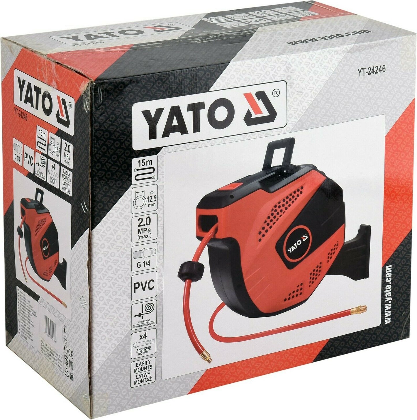 Yato Druckluft Schlauchtrommel 1/4" 12,5mm Automatik Schlauchaufroller 15m Spule