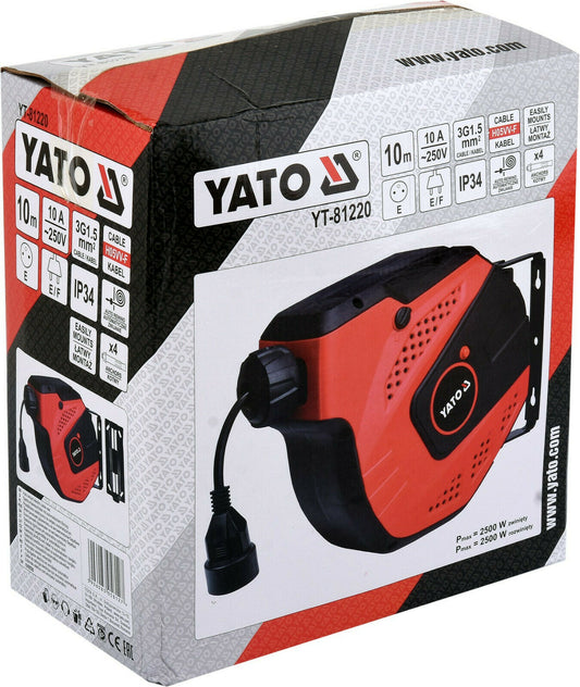 Yato YT-81220 Wand-Kabeltrommel 10m Verlängerungskabel Kabelrolle Kabelaufroller - Flex-Autoteile
