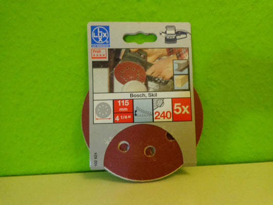 Schleifpapier 5 Stk für Bosch Skil Klett  Exzenter 115 mm 4 1/4" 240  LUX TOOLS - Flex-Autoteile
