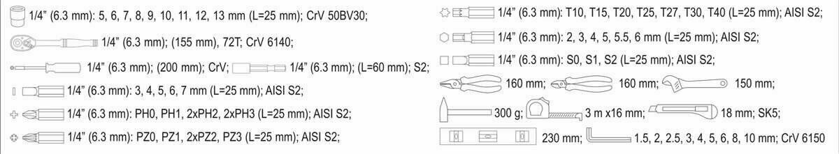 Yato YT-38920 Werkzeugkoffer Werkzeugset 60tlg Ratsche Hammer Wasserwaage Zangen - Flex-Autoteile