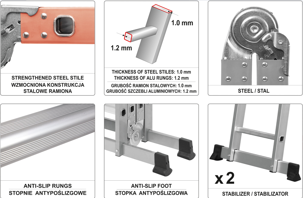 Multifunktions-Mehrzweckleiter Alu Gerüst Stehleiter 1,66m Anstellleiter 3,4m